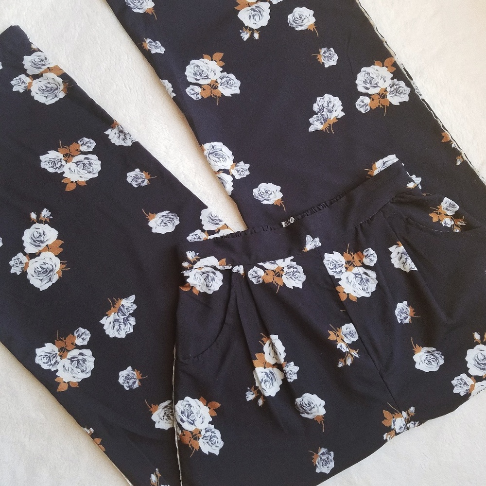 Zaful Black Floral Dress Palazzo Pants Trousers